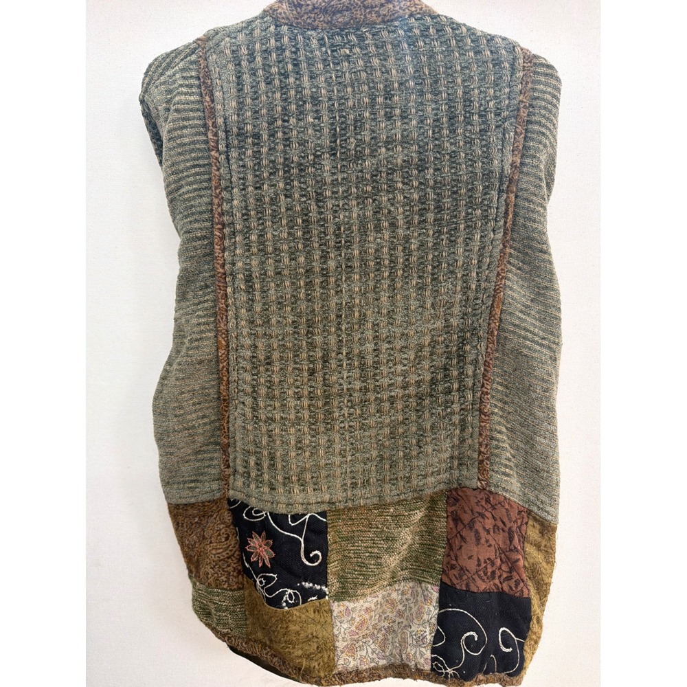 Flashback Vintage Patchwork Jacket Green Brown Cotton Rayon Boho Medium - Picture 4 of 8